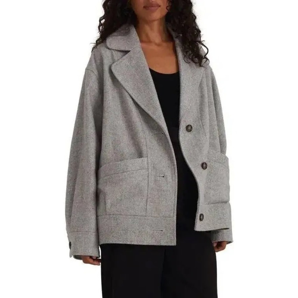 Favorite Daughter Nico Bomber Herringbone Blazer Womens Grey‎ Wool Old Money